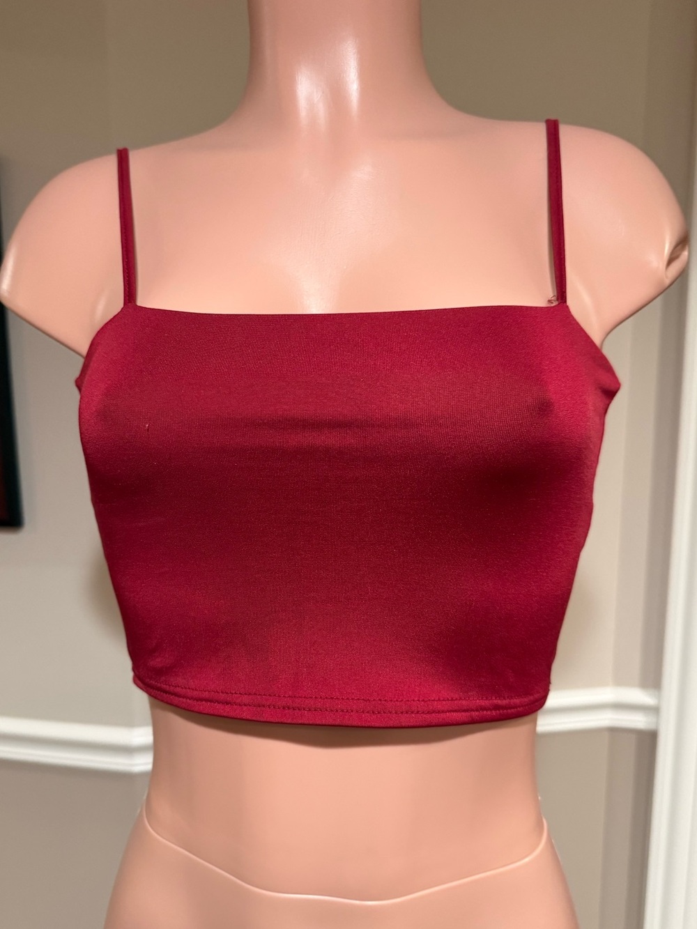 Women's Burgundy Spaghetti Strap Crop Top
